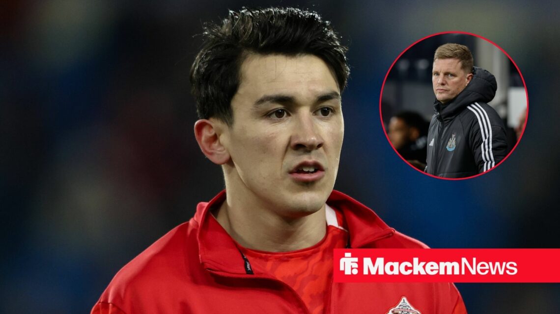 Luke O'Nien looks at a circular inset of Eddie Howe.