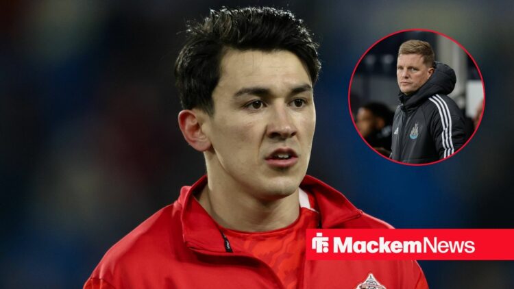 Luke O'Nien looks at a circular inset of Eddie Howe.