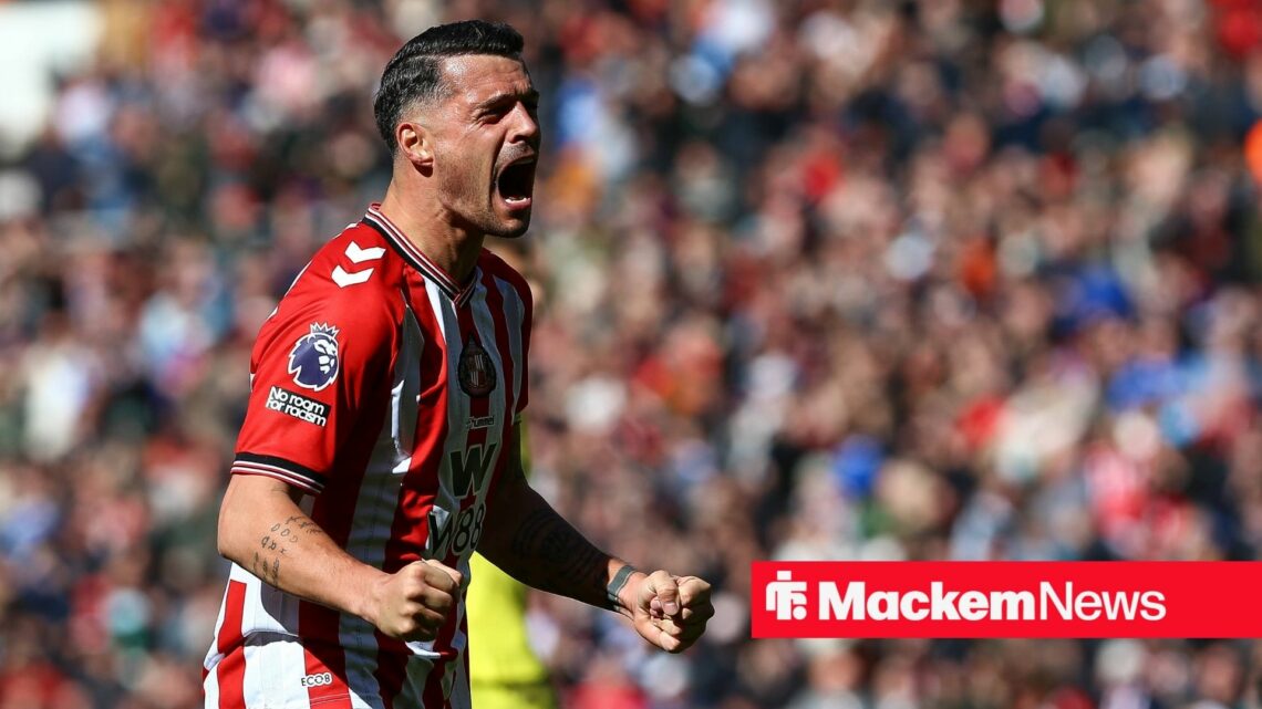 Granit Xhaka celebrating for Sunderland vs Tottenham