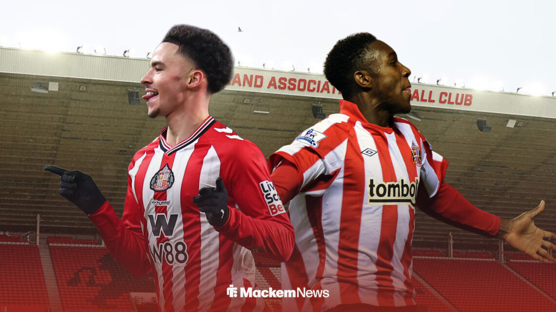 Chemsdine Talbi and Danny Welbeck celebrating for Sunderland