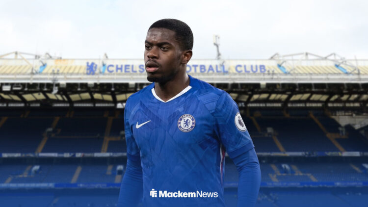 Noah Sadiki in a Chelsea shirt